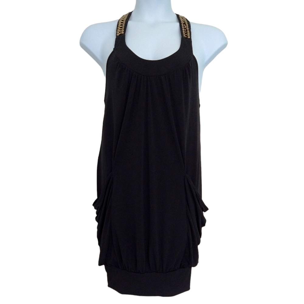 Torrid Black Beaded Layered T Back Sleeveless Mini Dress Stretchy Y2K Rare